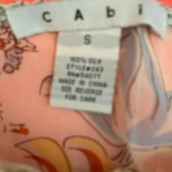 Cabi Blue Floral Silk Sheer Tie Beaded Neck Top - Picture 5 of 6